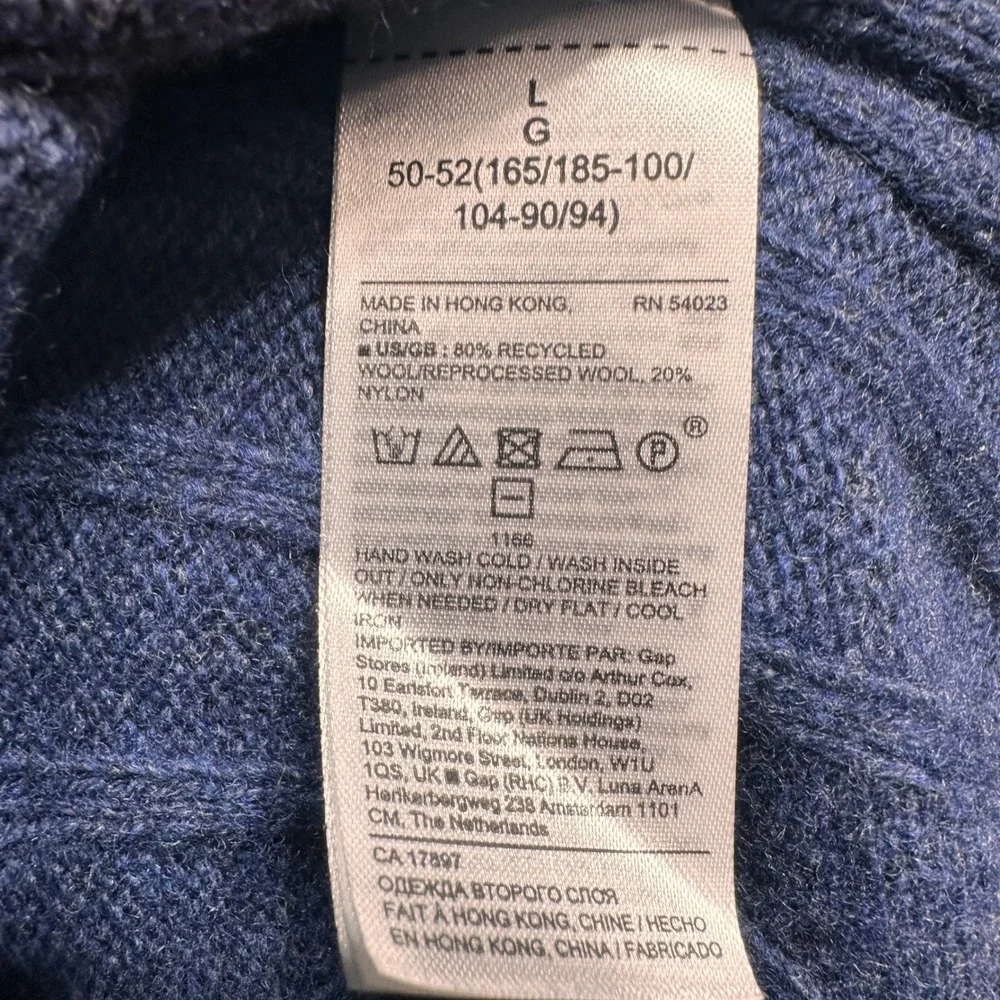 Banana Republic Mens Italian Yarn Wool Blend Ribbed Crew Neck Sweater Navy L